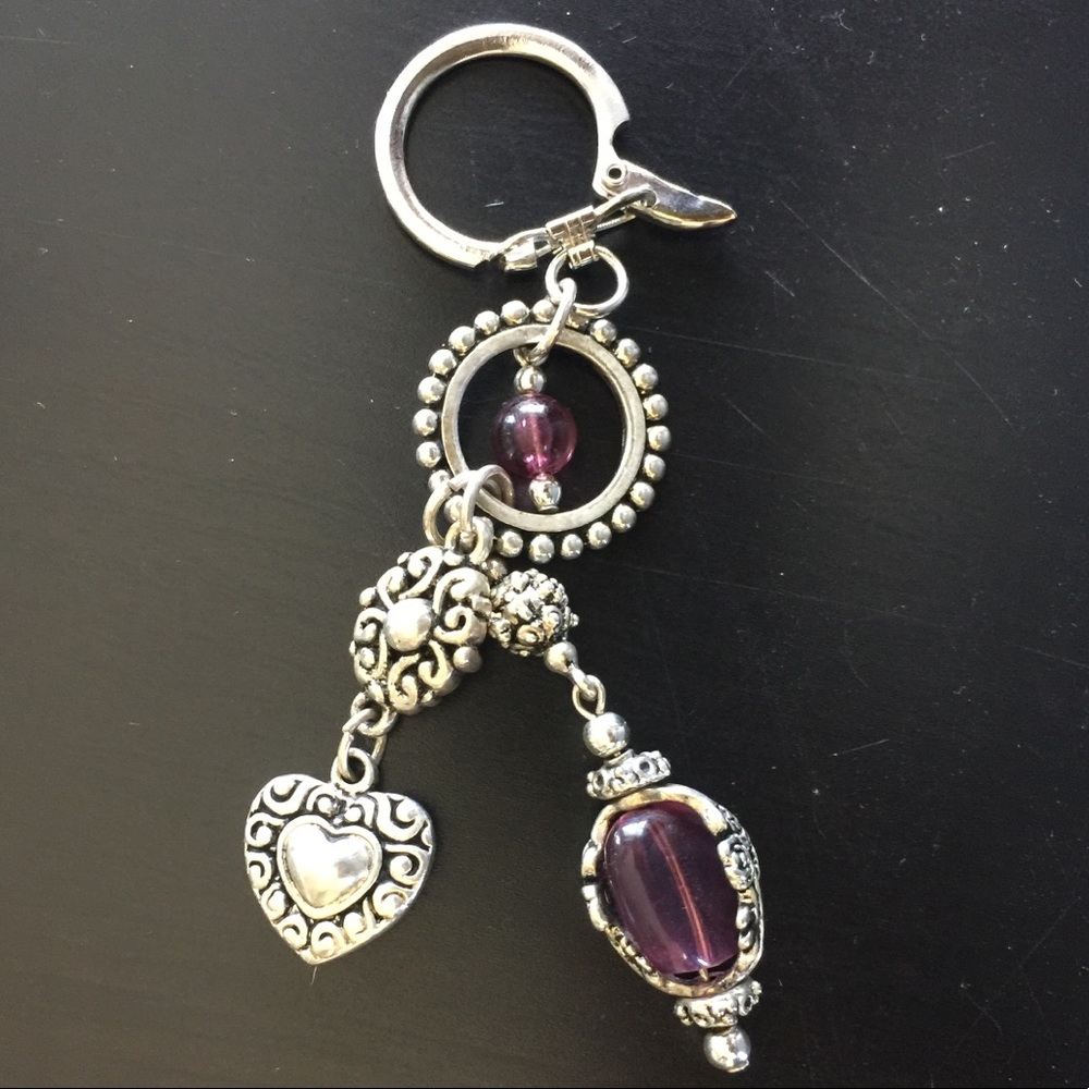 Amethyst stone silver key chain